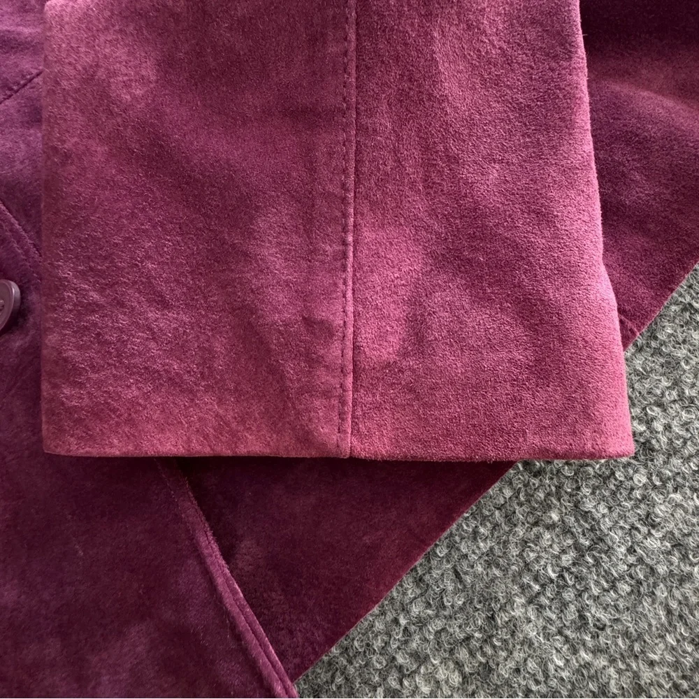 Pursuits Ltd Suede Leather Jacket Purple Collarless Button Front 12